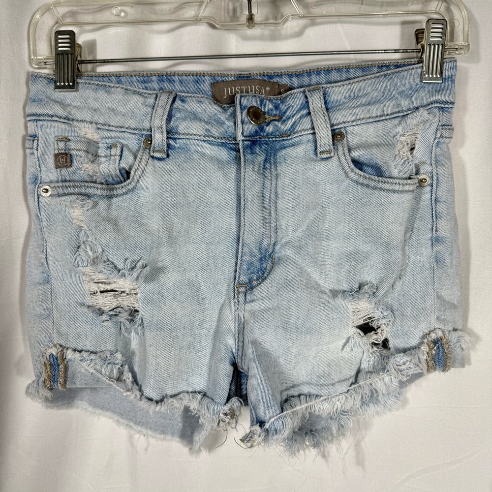 Just USA Faded Blue Ripped Jean Shorts